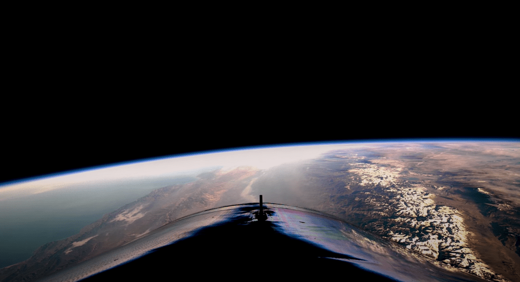 Visione panoramica della Terra dalla navicella Virgin Galactic.